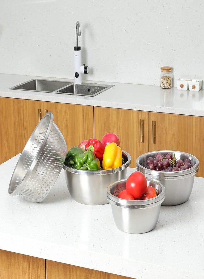 Yopple Stainless Steel Colander and Mixing Bowl Set of 2, Microporous Large Strainer with Deep Bowl for Washing Rice, Pasta, Vegetables, Fruits, Salad Mixing, Kitchen Draining Tool - Image 2